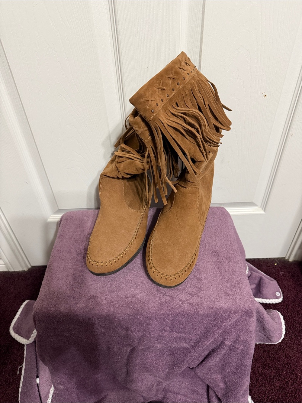 Rampage Fringe Suede Ankle Booties - Brown